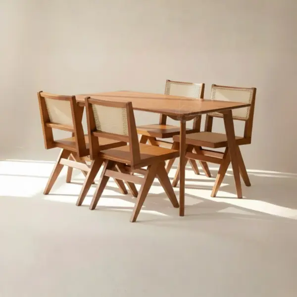 Teak Wooden Cane Dining Set