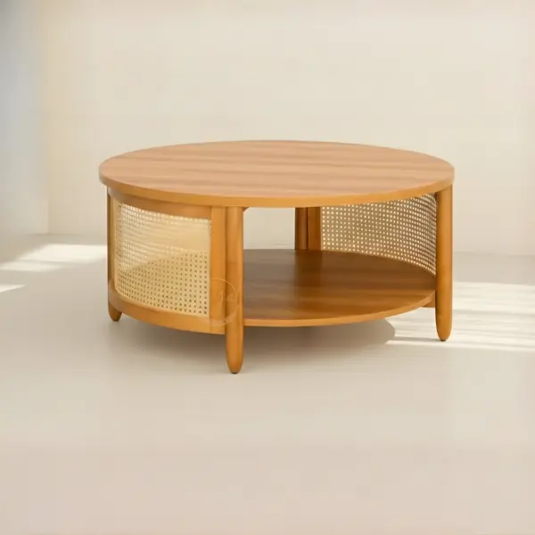 Teak Wooden Cane Coffee Table