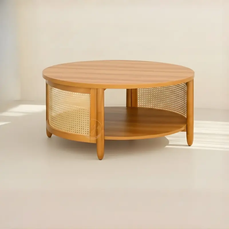 Teak Wooden Cane Coffee Table