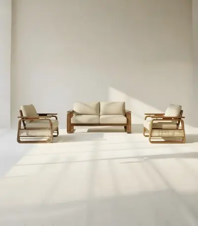 Teak Wooden Cane Sofa