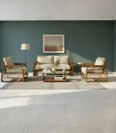 Teak Wooden Cane Sofa